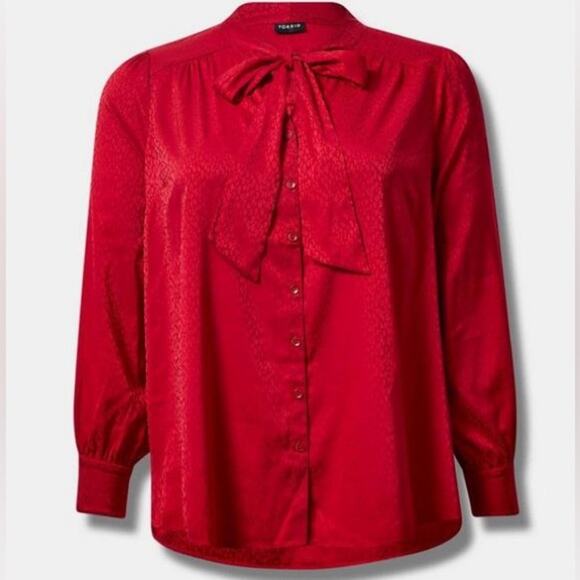 Torrid Red Cheetah Silk-Like Material Blouse career wear dark romantic plus size - Picture 4 of 15